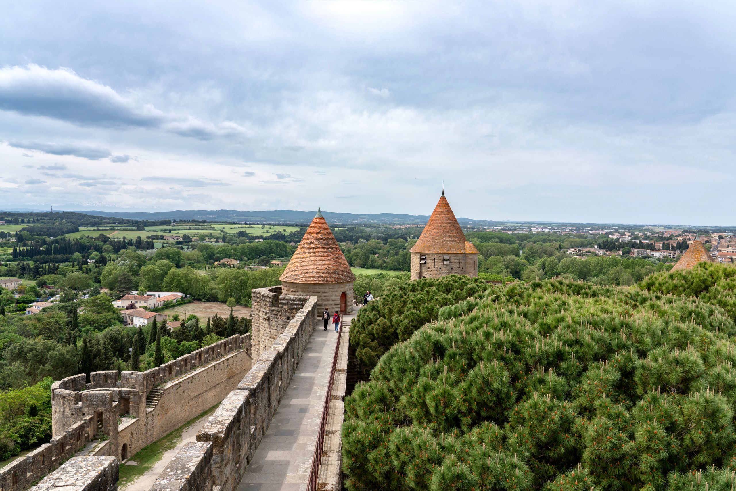Explore the stunning medieval architecture and scenic landscapes from Carcassonne Castle, France.