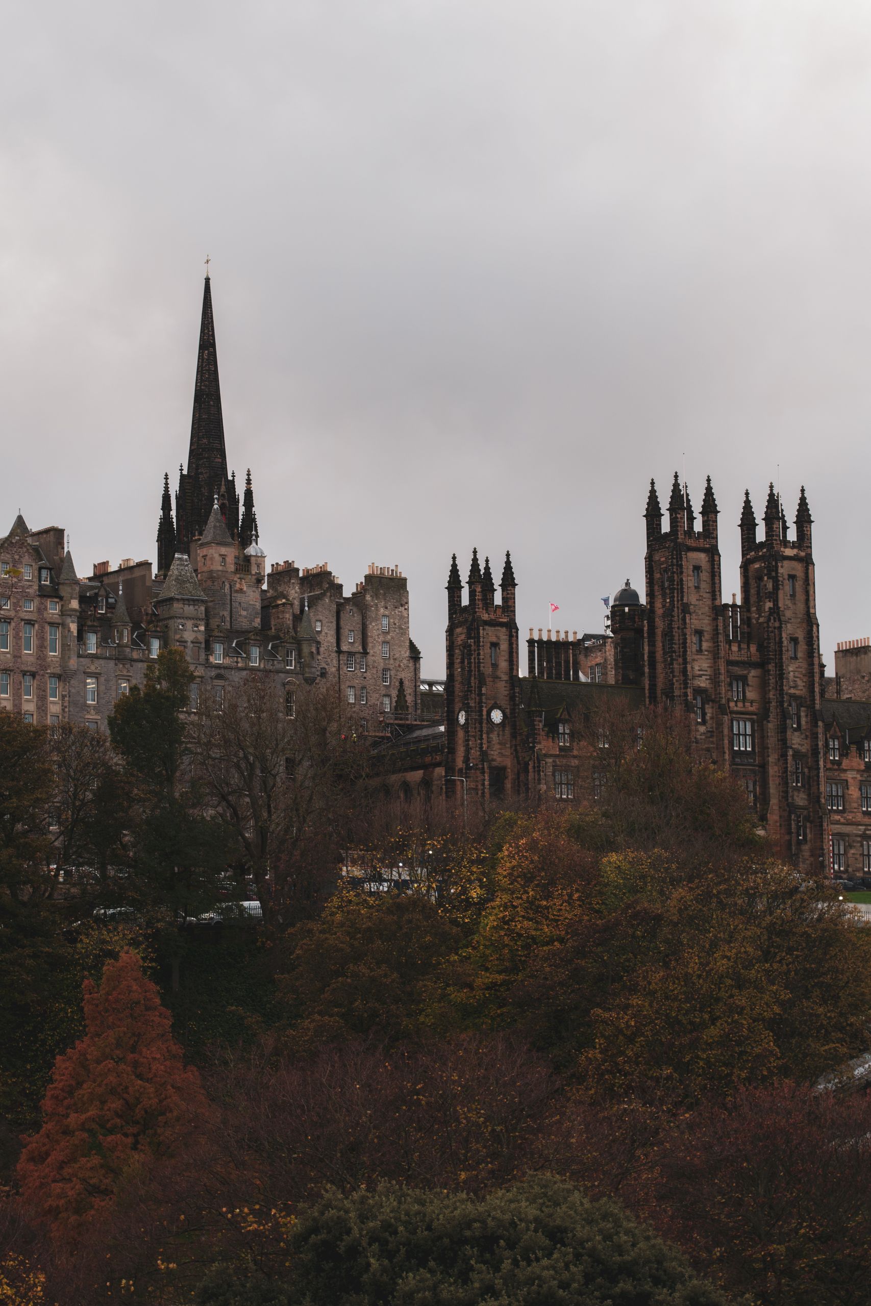 A stunning view of Edinburgh's Old Town with its iconic architecture in the autumn season.